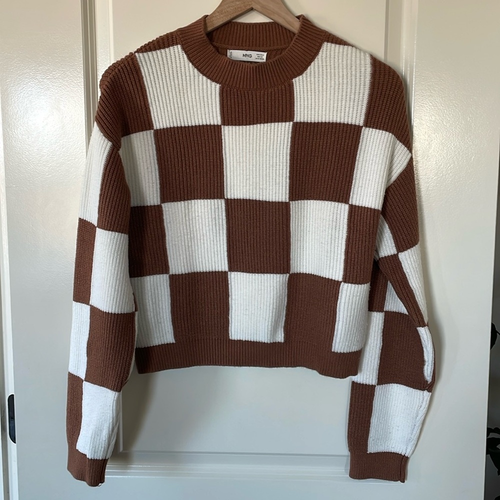 Mango Brown & White Checkered Sweater, size S